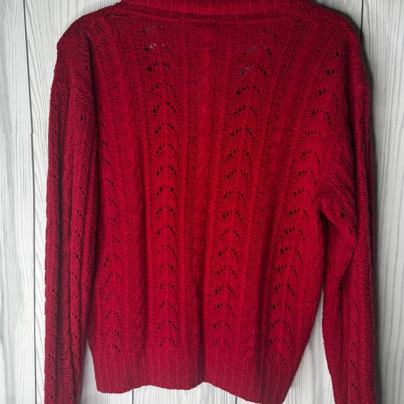 Vintage Hand Knit Cardigan Red Silk Angora Blend Delicate Boho Small Cottage - Picture 2 of 7